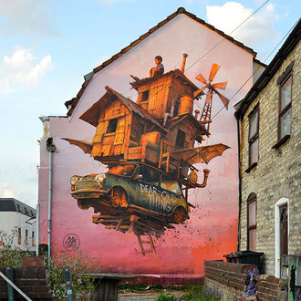 fresque murale artistique réalisée à Bristol en Angleterre mural art UK United Kingdom streetart UpFest festival graffiti art painting wall art europe streetart artist graffmatt artiste peintre muraliste 