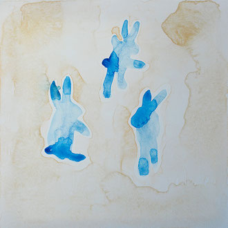 "Les lapins ont besoin d'espace #1 " - Aquarelle 50 cm x 50 cm  FESTOR Astrid © 2022