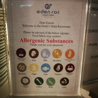 Allergenkarte, Hotel Eden Roc, Rhodos