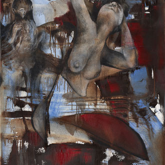 Maria Wirth - Taube, 80 x 60cm, Öl, Kreide auf Leinwand, 2019-22