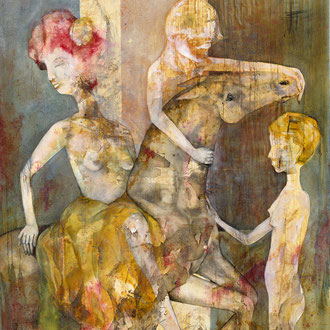 Maria Wirth - Gespensterzähmung, 170 x 140cm, Öl, Asche, Schellack auf Leinwand, 2023