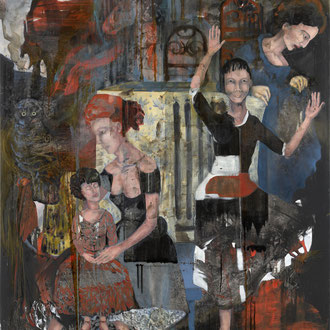 Maria Wirth - Eulennächte, 2026, Öl, Schellack, Asche auf Leinwand, 200 x 150cm