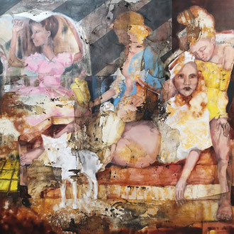 Maria Wirth – Sibylla Contemporanea, 120 x 160cm, oil, shellac, ash on canvas, 2025