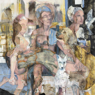 Maria Wirth - White Hound, 2025, , Öl, Schellack, Asche auf Leinwand, 120 x 110cm