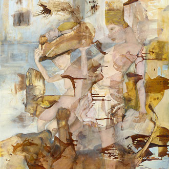 Maria Wirth - O.T. (in Gedanken an Medea), 120 x 110cm, Öl, Schellack, Asche auf Leinwand, 2024