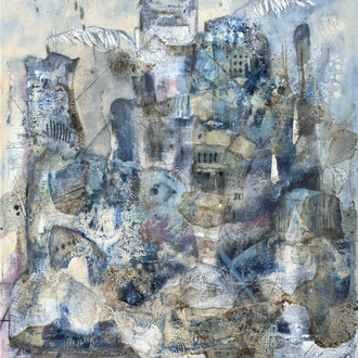 Maria Wirth - Sailing House no.7, 55 x 45cm, ash, shellac, oil on canvas, 2025