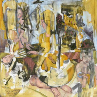 Maria Wirth - Easter Meadow, 2025, Öl, Kohle auf Leinwand, 120 x 110cm