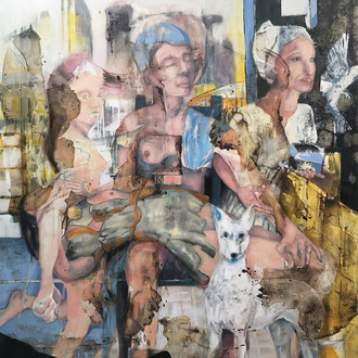 Maria Wirth – White Hound, 120 x 110cm, oil, shellac, ash on canvas, 2025