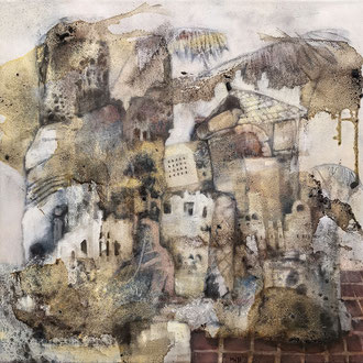 Maria Wirth - Segelhaus no.6, 60 x 60cm, Asche, Schellack, Öl auf Leinwand, 2024