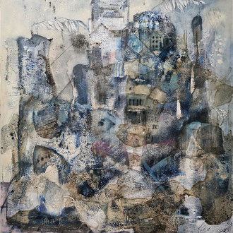 Maria Wirth - Segelhaus no.7, 55 x 45cm, Asche, Schellack, Öl auf Leinwand, 2025