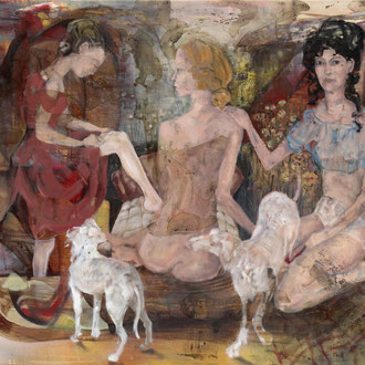 Maria Wirth - Flora, 2025, , Öl, Schellack, Asche auf Leinwand, 120 x 160cm