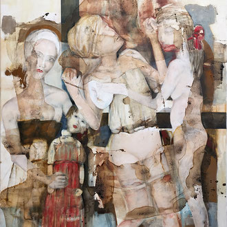 Maria Wirth - Rote Knospen, 117 x 100cm, Öl, Schellack auf Leinwand, 2024