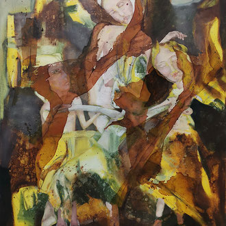 Maria Wirth - Adam and Eve (Fall aus dem Paradies), 150 x 120cm, Öl, Schellack auf Leinwand, 2023