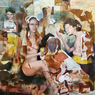Maria Wirth – Fall of Spring, 140 x 140cm, oil, shellac, ash on canvas, 2025