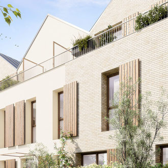 LOGEMENTS  CONTEMPORAINS EN BRIQUE -CACHAN - ILE DE FRANCE_BRIQUES ET TERRE CUITE CLAIRE - IMMEUBLE  MODERNE