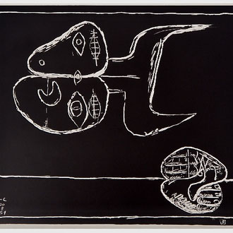 Source d'inspiration de la toile "Des Cornes et des mains : Lithographie Le Corbusier,  Taureau et mains 1957 , 42,5x 35,5 cm ép