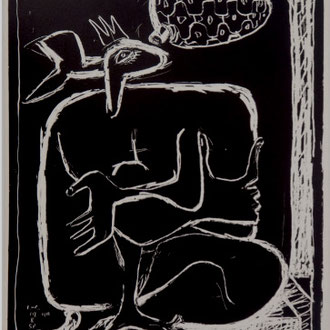 Source d'inspiration de la toile " Fragile" : Lithographie Le Corbusier , Une Biche  1957 , 53 x 43 cm