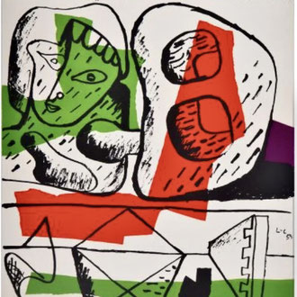 Source d'inspiration  de la toile " La Chipie" : Lithographie Le Corbusier , Femme, Forme et Pentacles 1957 , 42,5 x 35,5cm 