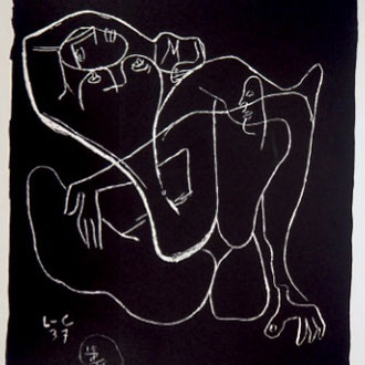 Source d'inspiration de la toile "Inectricable Passion ": Lithographie Le Corbusier , La Passion 1964 ,  42,5 x 35,5 cm