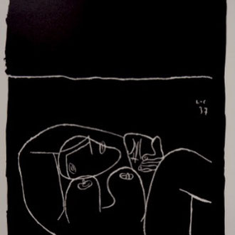 Source d'inspiration de la toile "Le Bain de Mimi" : Lithographie Le Corbusier , Nude 1964 , 42,5 x 35,5 cm