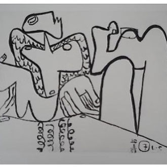 Source d'inspiration  de la toile " Un Ange Fume...": Lithographie Le Corbusier , Nu cubiste 1965 , 57 x 46 cm