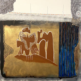 Un Ange Fume... , mixte encre de Chine et acrylique sur toile , 100 x 100 cm 3D , IB 2023