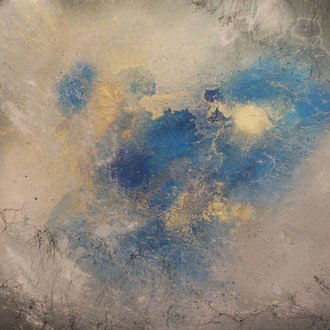 Nebel II, 2016, Acryl, Lack auf Emaille-Platte, 46x44cm