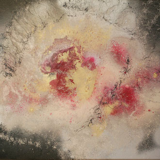 Nebel I, 2016, Acryl, Lack auf Emaille-Platte, 46x44cm