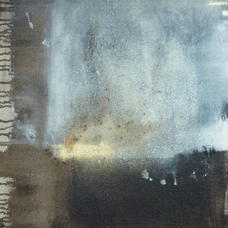 Goldgrube, 2015, Mixed Media (Kaffee, Asche, Goldstaub, Moorlauge) auf Leinwand, 60x80cm