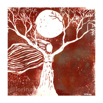 Enracinée - linogravure de Lorina