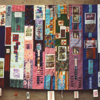 Nadeschda, "Jahr Hundert Frau" (2009), Quilt aus Baumwolle und Seide, teilweise handbedruckt und handgefärbt; freie Handstickerei, 160 x 115 cm 