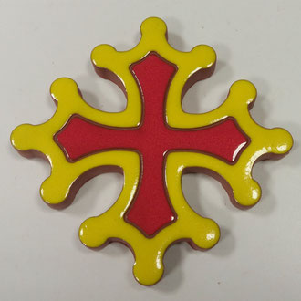 Croix Occitane plate diamètre 14.5 émaillé 2 couleurs rouge et jaune