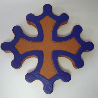 Croix occitane plate diamètre 14.5 émaillé extérieur bleu éléctrique