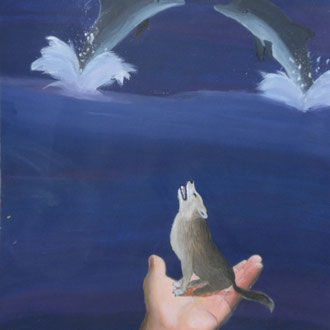 Delhpine und Wolf auf der Hand