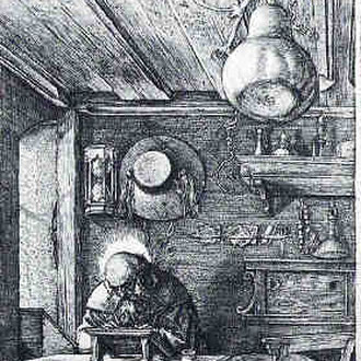 Albrecht Dürer, Hieronymus im Gehäus, im Detail: der aufgehängte Kürbis