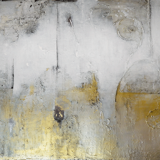 04129019 "Abstrakt": Acryl auf Holz Gold/Silberliquid 130 x 120 cm  