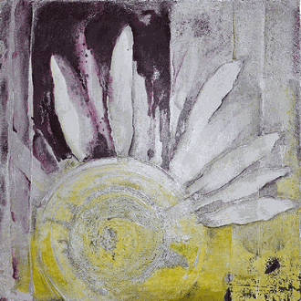 0329016  "Gerbera":  Acryl auf Holz mit Silberliquid 70 x 70 cm 