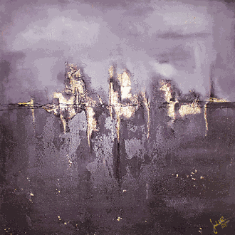 0839019  "Stadt am Horizont":  Acryl auf Holz / Blattgold  80 x 80 cm