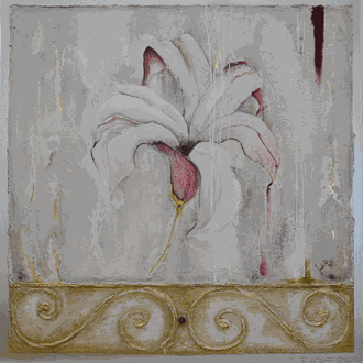 Art. Nr.: 18/350/18  L  I    "Blume2 abstrakt": Acryl auf Holz mit Blattgold  80 x 80 cm  I  Preis auf Anfrage