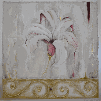 0535018   "Blume2 abstrakt": Acryl auf Holz mit Blattgold  80 x 80 cm  I  Preis auf Anfrag