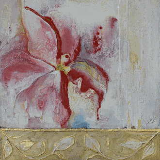 0435016  "Blume abstrakt": Acryl auf Holz mit Blattgold 60 x 60 cm 