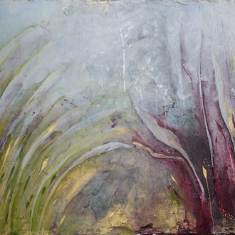 "Wiese":  Acryl auf Holz mit Silberliquid 120 x 80 cm  I  VERKAUFT