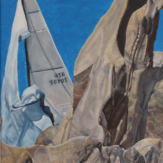 Dipinto Olio su Tela | Vela di Granito Artisticamente Modellata dalla Natura | Dimensioni: 22x39 cm