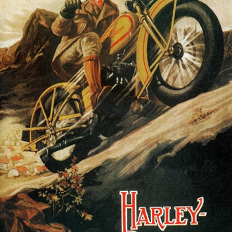 Der isländische Viking Rúrik Runkari (*ca. 1410) ist auch schon lange unterwegs an der Seite von Eirík Blutaxt. [Harley Davidson Werbeposter]