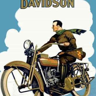 Der schwedische Viking Håkon Hackspett (*ca. 1650) unterrichtet Wiker Kinder in den Künsten des Kampfsports. [Harley Davidson Werbeposter]