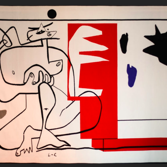 Source d'inspiration de la toile "Morning Alexander" : Tapisserie de laine Le Corbusier , Bonjour Calder 1956 , 220 x 298 cm 