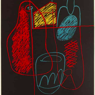 Source d'inspiration  de la toile " Joan, L'improbable Visiteur" : Lithographie Le Corbusier , Série Panurge 1962 , 54,5 x 45 cm