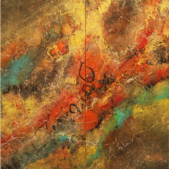 Africa III, Rost, Acryl auf Holz, 60x90 cm (2 Teile mit 30x90 cm), 2018