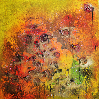 Spätsommerglühen, Acryl/Lack/Collage auf Leinwand, 2014, 50x50 cm