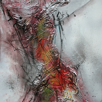Glut  - Zyklus „Vom Werden und Vergehen“; Acryl/Collage auf Leinwand, 2014, 30x40 cm
